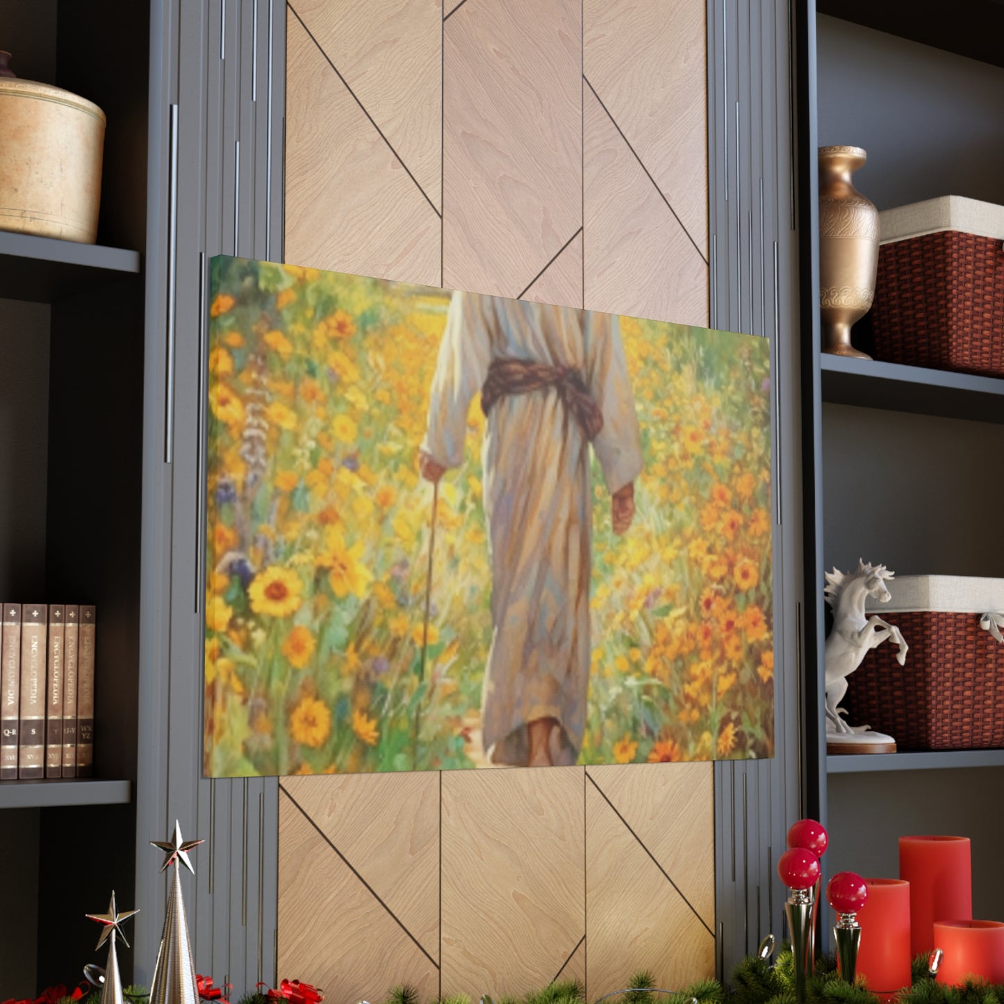 Walk With Jesus, A Dirt Path Through Yellow Flowers - Large Wall Art