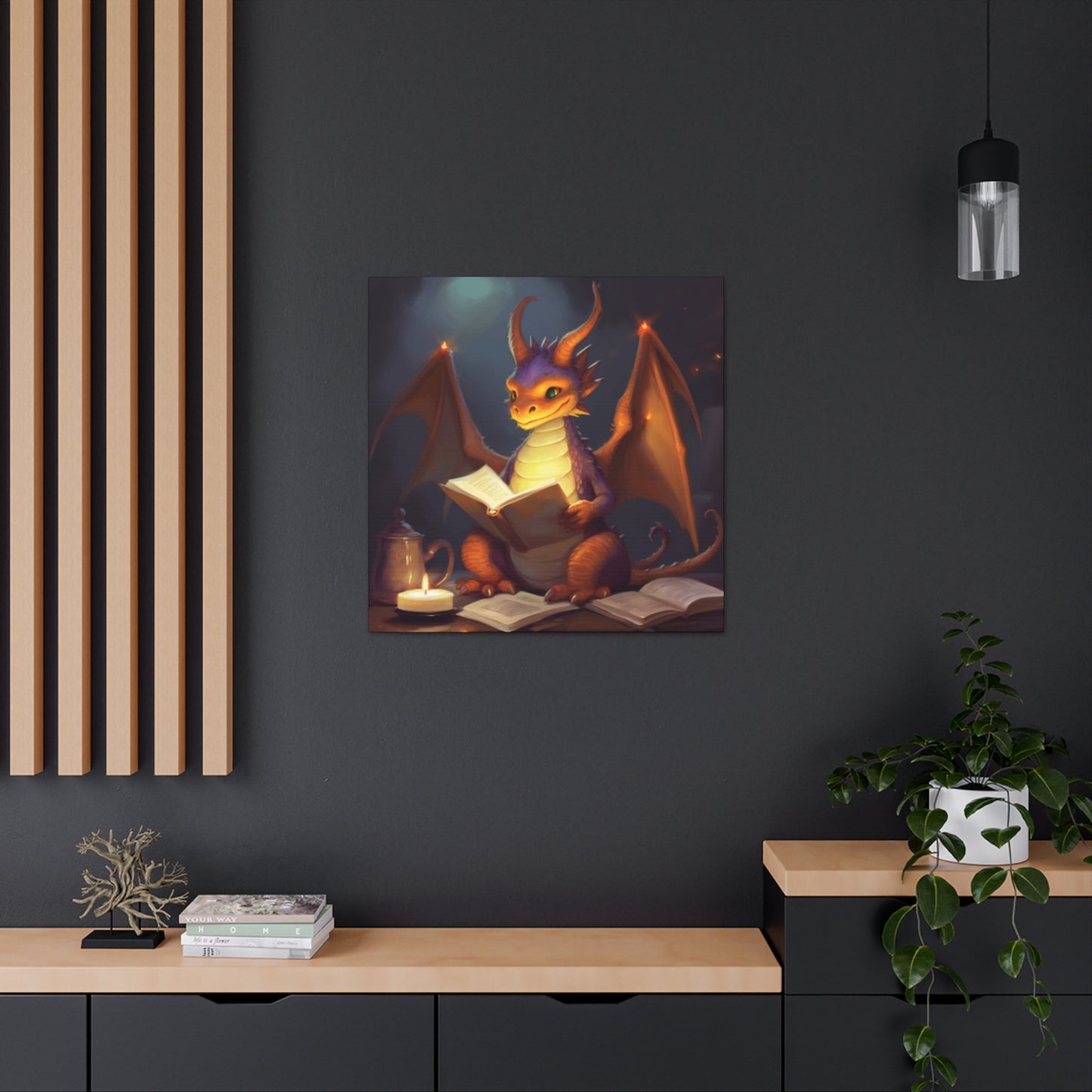 Dragon Reading About Dragon Things - Large Wall Art