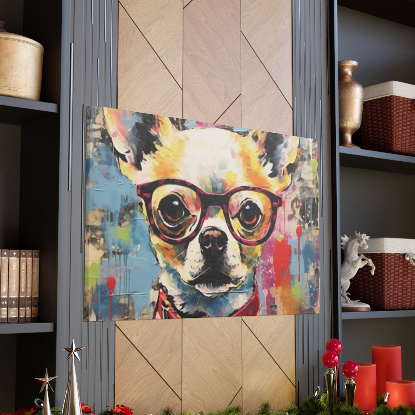 Brown Eye Chihuahua In Glasses - Large Wall Art