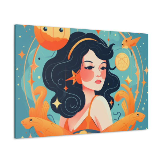 Lofi Style Aquarius Dreaming Of Her Fishy Friends- Large Wall Art