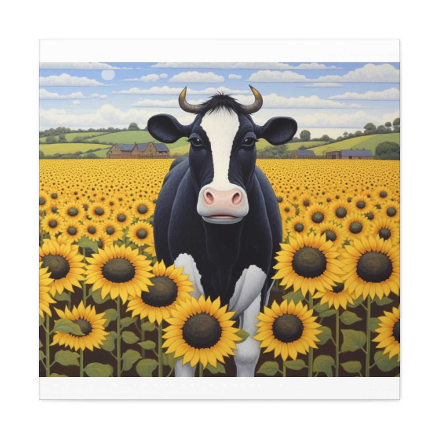 Cute Cow In Sunflower Field- Large Wall Art