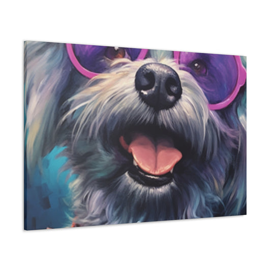 Happy Dog With Big Purple Glasses - Large Wall Art